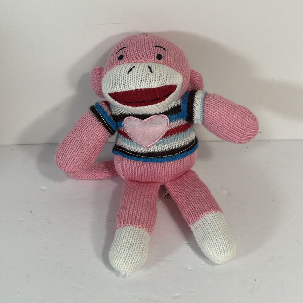 Dan Dee Sock Monkey Pink 8" Plush Stuffed Animal